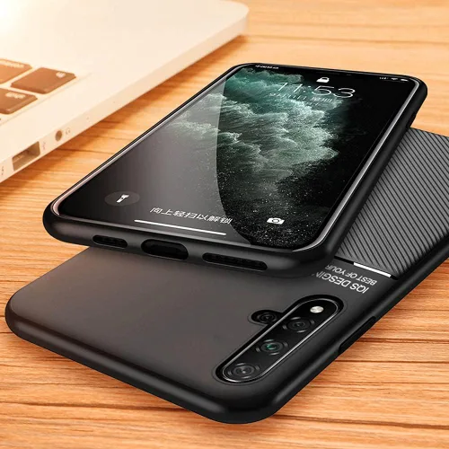 Vista 3 de Kepuch Mowen Cubierta De La Cubierta Del Parachoques Placa De Metal Incorporada Para Huawei Nova 5T/Honor 20 - Negro