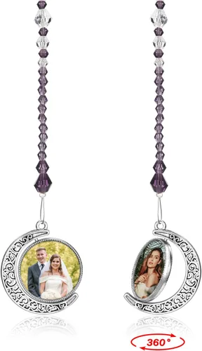 Vista 7 de Jovivi Adorno colgante de auto con foto personalizada, imagen personalizada, colgante de impresión a todo color con cuentas de cristal negro, dije