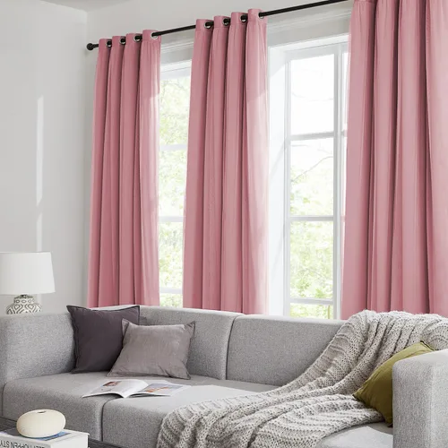 Vista 9 de cortinas 100% opacas para dormitorio, cortinas rosadas de doble capa, cortina oscura de 96 pulgadas de largo con superposición transparente