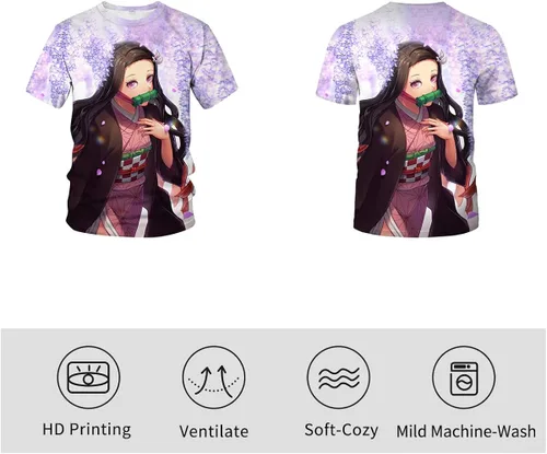 Vista 3 de Girren Summer 3D Anime Demon Slayer Kamado Nezuko T-Shirt Fashion Round Neck Casual Short Sleeve Top