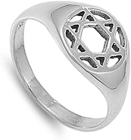 Vista 2 de Plata de ley estrella de David judía de la mujer anillo 925Banda 10Mm tamaños 410