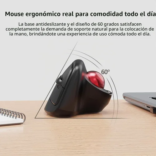 Vista 3 de MicroPack Ratón inalámbrico ergonómico con Trackball y 5 DPI ajustables, fácil control del pulgar, seguimiento preciso y suave. Ratón Bluetooth