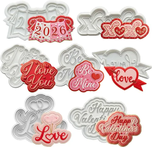 Vista 20 de Juego de 11 cortadores de galletas de amor con sello 3D de ácido poliláctico (PLA) para cocina, pastel, vestido de boda, formas de anillo de amor