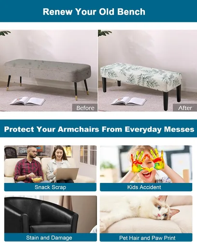 Vista 5 de CRFATOP Funda de cojín rectangular estampada para banco de comedor, elástica, extraíble y lavable, protector de banco tapizado para comedor, sala