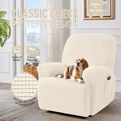 Vista 2 de TAOCOCO Funda reclinable de 4 piezas, funda elástica para sofá reclinable de 4 piezas, funda reclinable con 1 asiento, protector de sofá suave