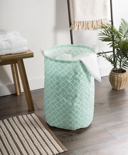 Vista 6 de DII Laundy Collection, cubo plegable recubierto de polietileno, celosía aguamarina, cesta para la ropa sucia