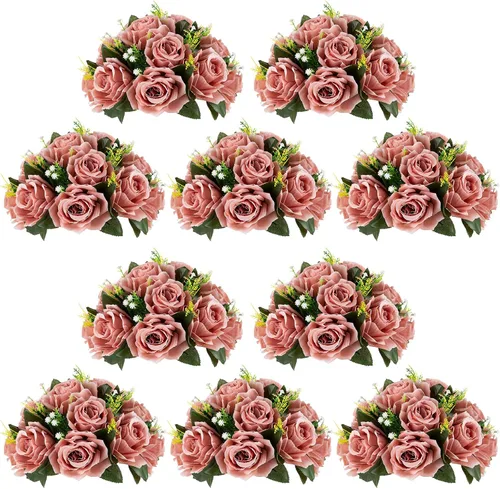 Vista 10 de NUPTIO Arreglo de Bolas de Flores en Ramo - 2 Piezas de 9.5 Pulgadas de Diámetro Bolas de Flores Falsas Carmesí Rosas para Centros de Mesa Mesas