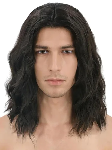 Vista 8 de Peluca de fiesta de disfraces de Halloween de cabello rizado para hombre negro