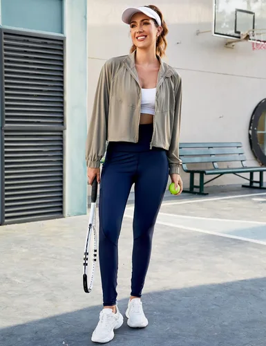 Vista 7 de UANEO Chaqueta deportiva corta para mujer, con cremallera, manga larga, para entrenamiento, gimnasio, yoga, correr, deportes, chaquetas