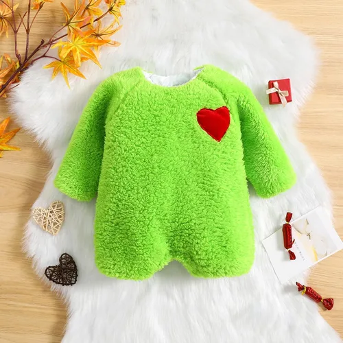 Vista 6 de Disfraz de Navidad para bebé, niño y niña, enterizo de Navidad, enterizo de monstruo verde, para cosplay, ropa de Navidad, color verde, de 12 a 18