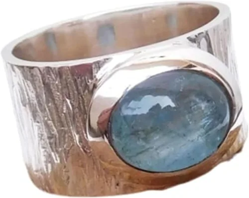 Vista 6 de Gemstone Spinner Ring for Women, 925 Sterling Silver Boho Meditation Band with Amethyst, Moonstone, Opal, Garnet, Gift for Her