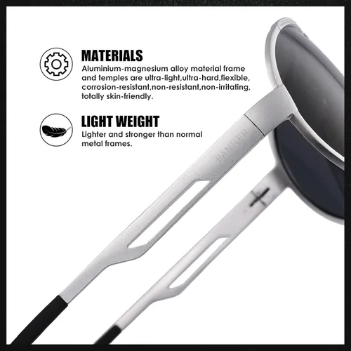 Vista 6 de PANNER Gafas de sol retro de gran tamaño para hombre Al-Mg marco de metal ultraligero