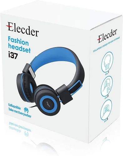 Vista 6 de Elecder i37 - Audífonos plegables de diadema para niños, niñas y adolescentes, con conector de 3.5mm, compatible con iPad, teléfonos celulares