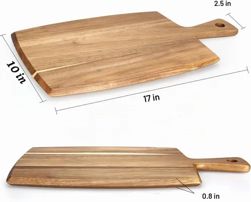 Vista 3 de La mejor tabla de cortar de madera de acacia con mango Tabla de charcutería de madera, tablas de cortar para pan, tablas de cortar carne, tabla