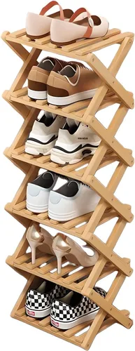 Vista 7 de Zapatero de madera plegable libre zapatos organizador estante para entrada