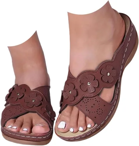 Vista 12 de Chanclas para mujer 2026, soporte de arco de flores, sandalias ortopédicas sin cordones con puntera abierta, bucle ajustable, sandalias de cuña
