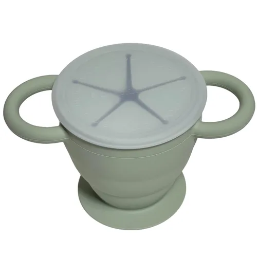 Vista 7 de BraveJustice KidsCo. Snack Attack II Snack Cup Recipiente plegable de silicona para refrigerios Tapa para atrapar aperitivos para niños pequeños