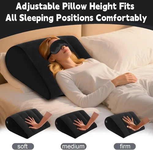 Vista 2 de TheClover Almohada inflable de cuña para dormir - Almohada de elevación de piernas con máscara para dormir, almohada de cuña de cama para acampar