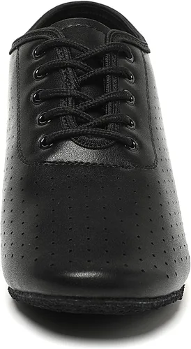 Vista 7 de foralod Zapatos de baile para mujer, zapatos de jazz negros con cordones, tacones profesionales de baile latino, zapatos de baile de salsa de salón