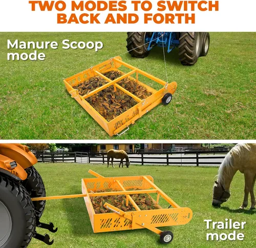 Vista 6 de POPMOON 2-in-1 Horse Manure Scoop Tow Behind Trailer Horse Paddock Cleaner