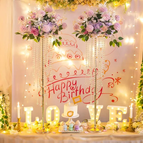 Vista 3 de Jarrones de boda altos Inweder para centros de mesa: dorado, 39.4 pulgadas, 2 piezas Chandelier Crystal Design, Centerpiece Table Decorations