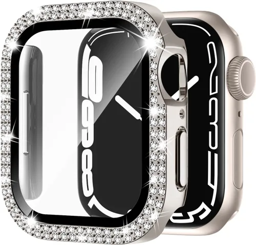 Vista 11 de Adepoy Funda para Apple Watch de 38 mm Serie 3/2/1 con protector de pantalla de vidrio templado, doble Bling Case Crystal Diamonds Bumper Total Hard