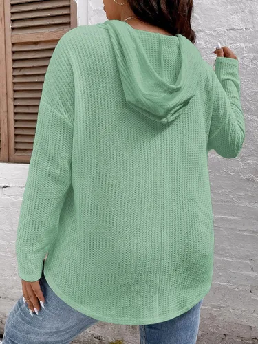 Vista 2 de SOLY HUX Women's Plus Size Hoodies Long Sleeve Drawstring Waffle Knit Pullover Sweatshirt Tops