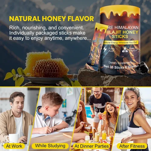 Vista 6 de Palitos de miel Shilajit, barra de miel Shilajit pura del Himalaya para hombres y mujeres, más de 85 minerales traza ayuda a aumentar la energía