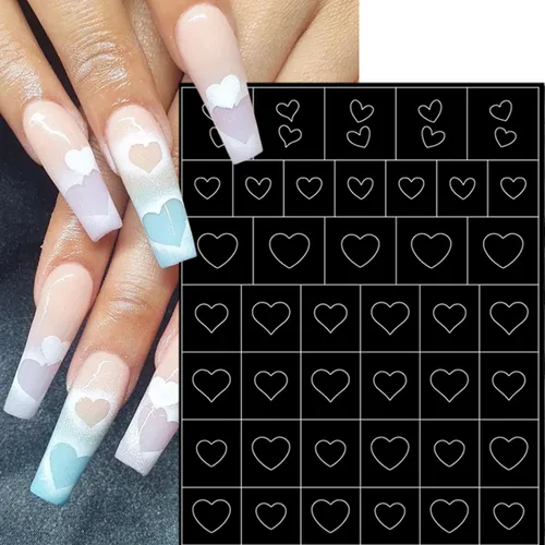 Vista 2 de 6 hojas de calcomanías para arte de uñas, diseño francés, diseño francés, guías de uñas huecas, suministros para mujeres, decoración de manicura