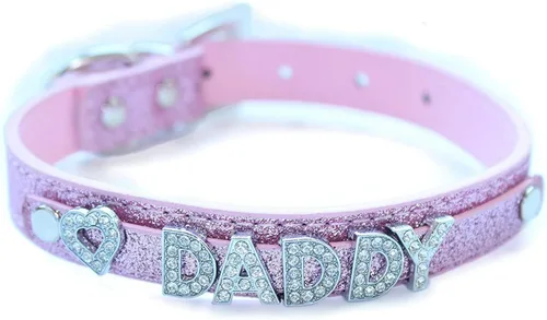 Vista 2 de Juego de collar de cuero premium y cadena de tracción Daddy Dom DDLGABDL Color de cuero (rosa) Q2021
