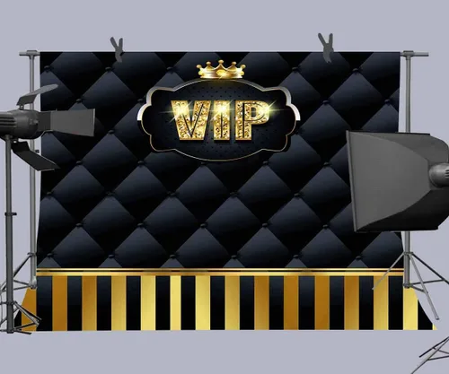 Vista 3 de Telones de fondo VIP dorados de 9 x 6 pies, rayas doradas copetudas, color negro, fondos para fotografía, eventos, paso, repetición, accesorios
