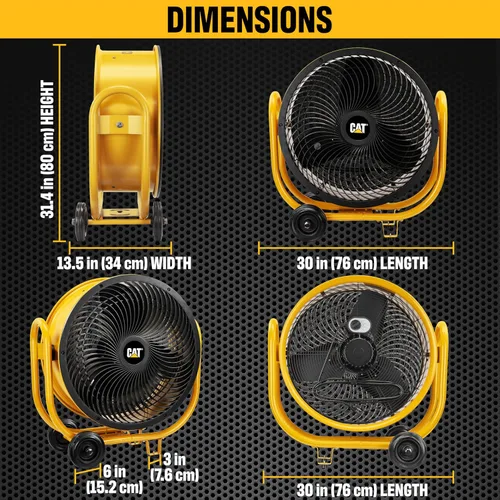 Vista 4 de CAT Ventiladores - Ventilador de tambor industrial de alta velocidad de 24 pulgadas de grado industrial (amarillo, 3 en 1): 6,500 CFM, 3