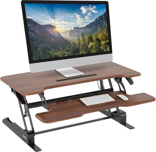 Vista 12 de Mount-It! Convertidor de escritorio de pie ajustable en altura, elevador compacto de escritorio de mesa de 30 pulgadas de ancho con resorte de gas