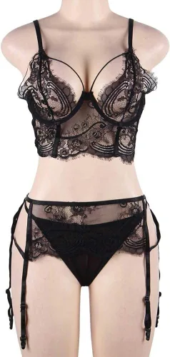 Vista 5 de Conjunto de brasier de encaje sexy de terciopelo suave para mujer con rin de acero