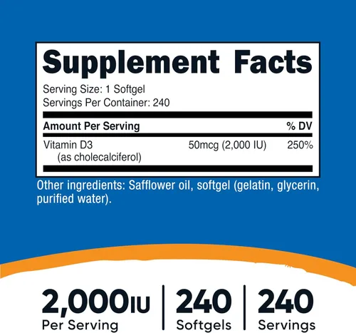 Vista 2 de Nutricost Cápsulas blandas de vitamina D3 de 2000 iu, 240 cápsulas blandas, sin OMG y sin gluten
