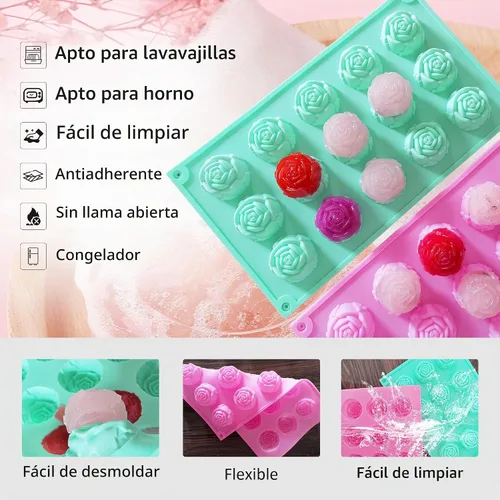 Vista 5 de 2 piezas de molde de rosa de silicona, moldes de jabón antiadherentes, moldes de flores resistentes al calor reutilizables de silicona para hacer