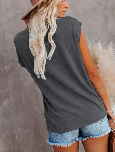 Vista 4 de Begeterday Camisetas básicas de cuello redondo para mujer camisetas casuales de verano con bolsillos camisetas sueltas