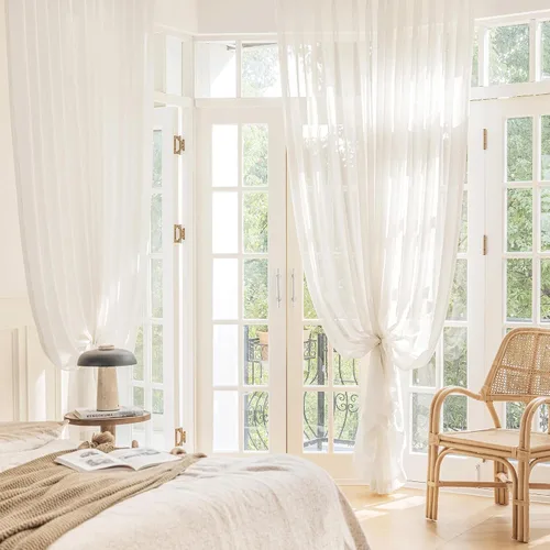 Vista 5 de FMFUNCTEX Cortinas traslúcidas de lino para dormitorio, cortinas color beige de 54 pulgadas de largo, cortinas semitransparentes cortas para sala