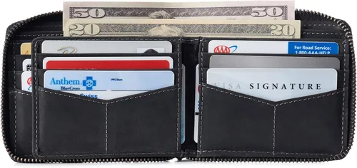 Vista 3 de Alpine Swiss Logan - Cartera plegable con cremallera para hombres o mujeres, caja fuerte RFID, viene en una caja de regalo