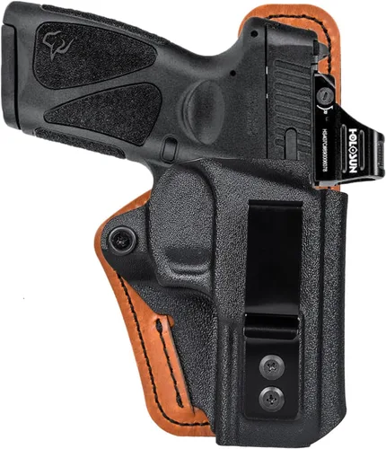 Vista 8 de Funda Taurus G3C con respaldo de almohadilla de espuma, IWB Optics Cut Kydex y funda híbrida de cuero para llevar el apéndice