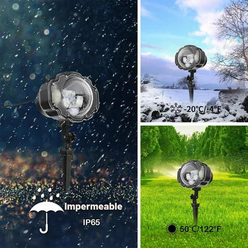 Vista 6 de Borelor Luces LED de nevadas IP65, impermeable, mini lámpara de proyector de copo de nieve de Navidad, para interiores y exteriores, luz