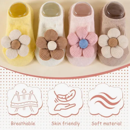 Vista 4 de Calcetines para bebé niña, calcetines de agarre para recién nacidos, calcetines prematuros, artículos esenciales para recién nacidos