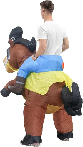Vista 5 de IHGYT Disfraz inflable de caballo para montar en el aire, traje de fiesta, Halloween y Navidad, cosplay, tamaño adulto, Camello