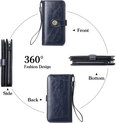 Vista 3 de BOSTANTEN Cartera de cuero genuino para mujer, de gran capacidad, cartera de mano, tarjetero con bloqueo RFID