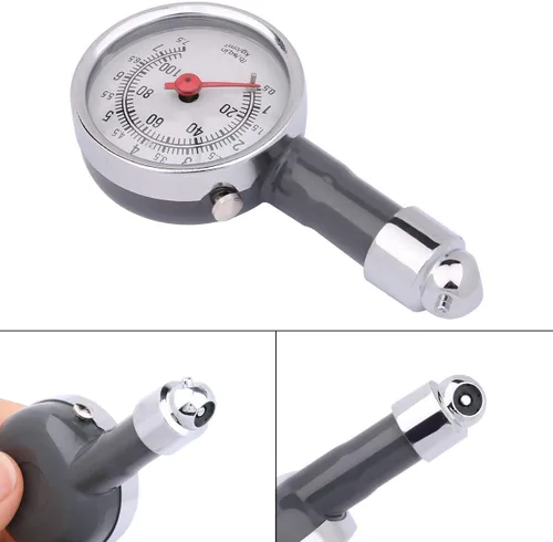 Vista 3 de Medidor de presión de neumáticos de 100 PSI con válvula de retención integrada, medidor de inflado de neumáticos de alta resistencia preciso