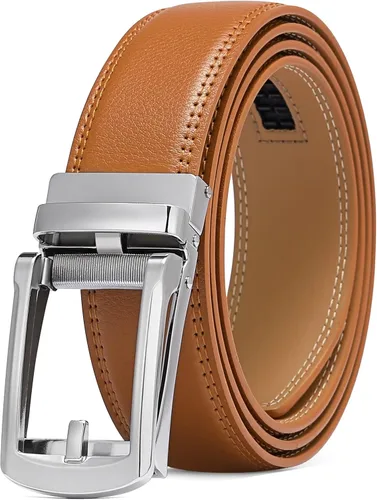Vista 33 de SENDEFN Cinturón de vestir casual de cuero para hombre de 1 3/8 pulgadas con hebilla de clic ajustable automática con caja de regalo A-negro-71gs