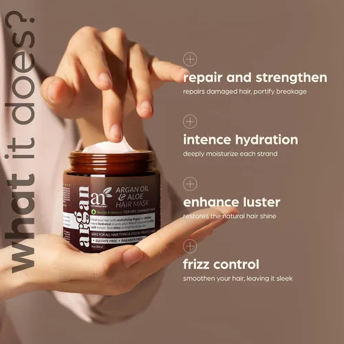 Vista 3 de Artnaturals Acondicionador de mascarilla capilar de argán - (8 onzas/7.97 oz) - Tratamiento acondicionador profundo - Aceite de jojoba orgánico