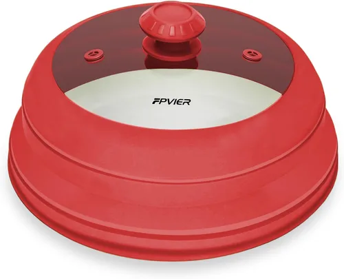Vista 12 de FPVIER Cubierta plegable para salpicaduras de microondas - Tapa ventilada de silicona y vidrio con mango de fácil agarre, se ajusta a platos