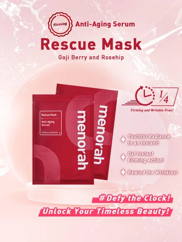 Vista 6 de menorah Máscara de rescate para el cuidado de la piel, juego de 7 hojas con bayas de Goji y rosa mosqueta, esencia facial hidratante y nutritiva