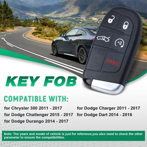 Vista 3 de Beefunny 433MHz ID46 Chip M3N-40821302 Reemplazo 4+1 5 Botón Smart Remote Key Fob para Chrysler 300 2011-2018 (2)